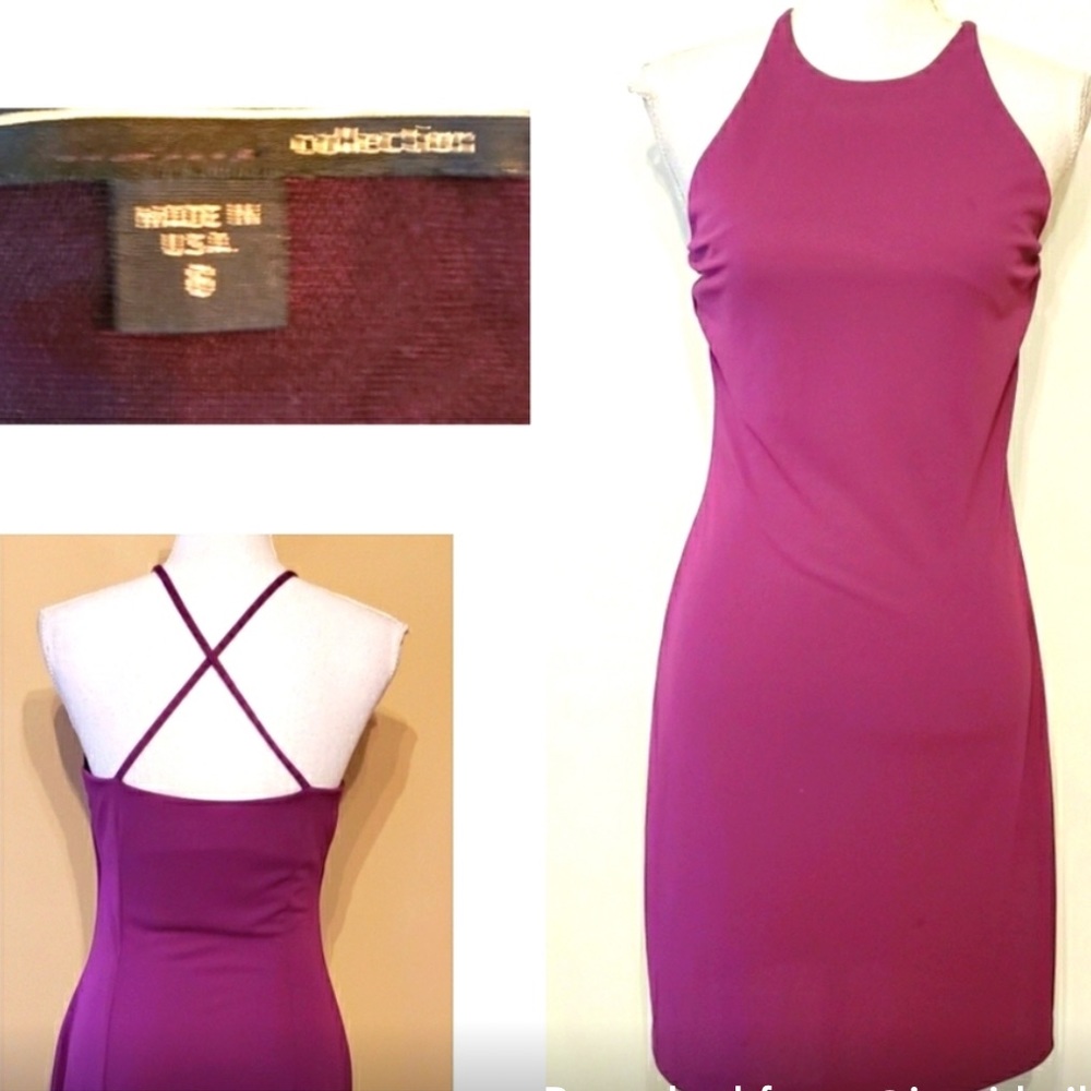 Sexy & classic Nicole Miller halter dress with criss cross back. Gorgeous color